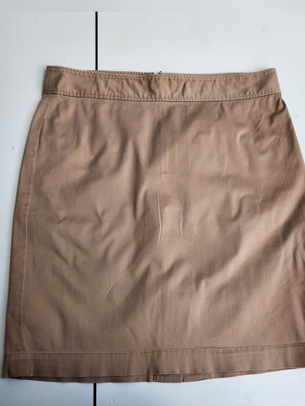 Nautica Womens Short Skirt Tan Khaki Beige Pencil Cotton Zip Back Sz 8